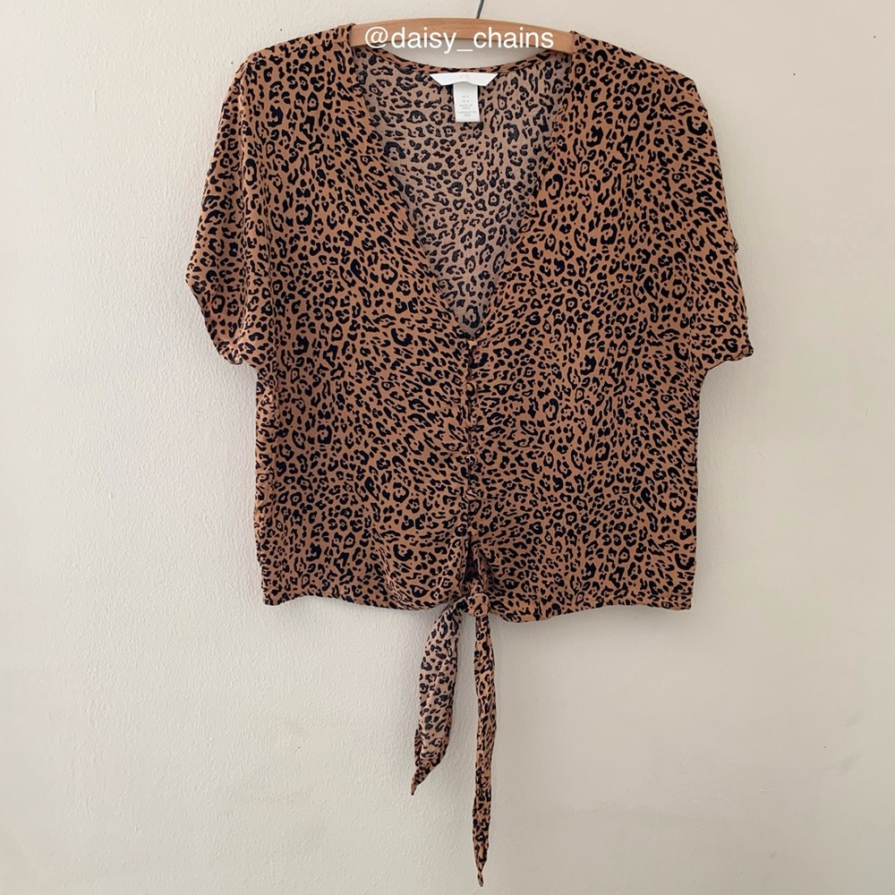 H&M Tie Front Animal Print Top
